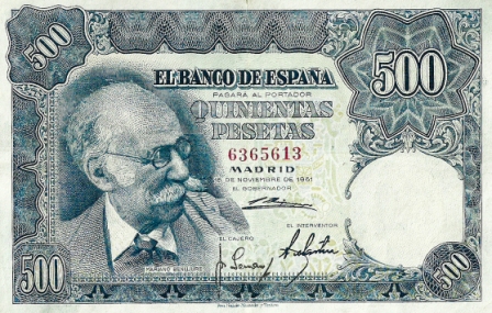 Anverso y reverso del billete de 500 pesetas emitido en 1951