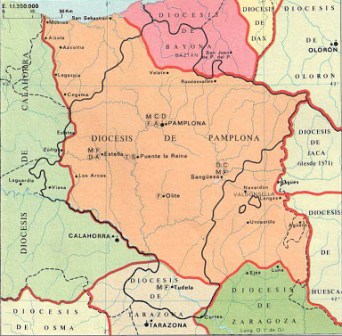 Mapa de la jurisdiccion diocesana en el siglo XVI