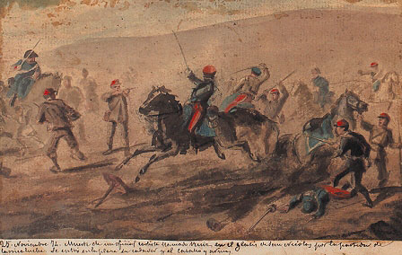 Acuarela de Nemesio Lagarde tomada de Recuerdos de una guerra civil. Album del bloqueo de Pamplona (1874-1875)