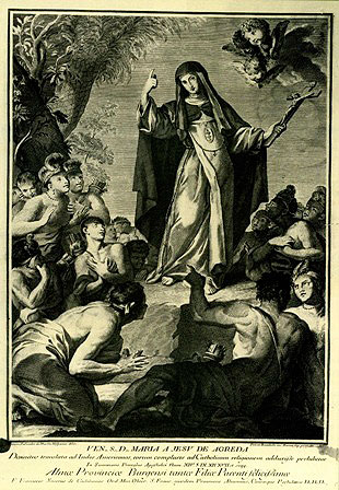 Grabado de Pietro Leone Bombelli de sor María misionera